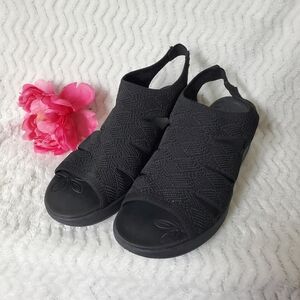 Skechers Pier-Lite Luxe Foam Size 9 Washable Wedge Sandals Black